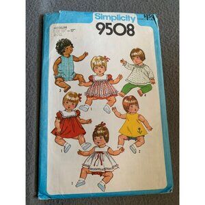 Simplicity 9508 Vintage Doll Dress Pattern Medium Size 15"-17" Doll 1980